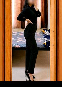 Chic High-Waisted Black &amp; Beige Trousers