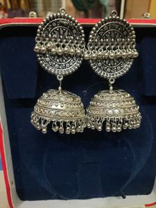 Oxidized Silver Jhumka Earrings