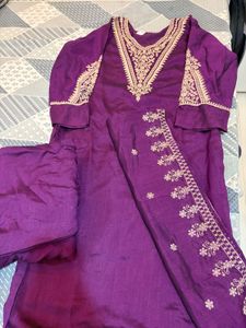 Elegant Embroidered Purple Kurta Set