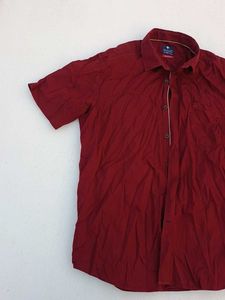 Burgundy Short Sleeve Casual Shirt