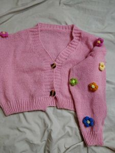 Savana Pink Cropped Cardigan with Floral Appl
