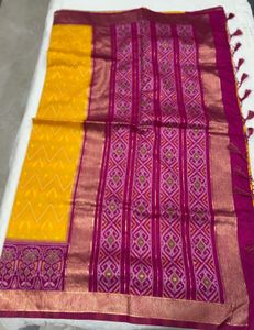patola Yellow Saree with Pink Border