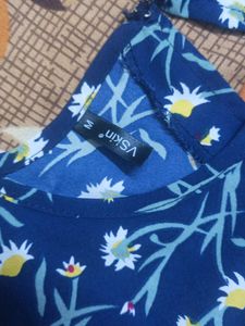 Blue Floral Frock With Designer Sleeves