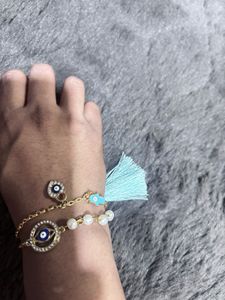 Evil Eye Bracelet with Tassel Charm