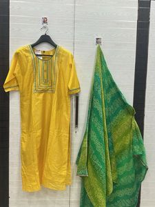 Yellow Embroidered Kurta Set (L)