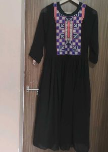 Black Kurta with Embroidered Neckline
