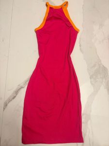 Hot Pink Ribbed Halter Neck Dress