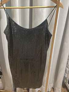 ZARA Sparkly Charcoalish Olive Spaghetti Strap Dre