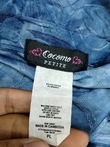 Cocomo Pastel Blue Floral Printed Collar Neck Dress (Women)