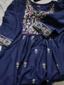 Embroidered Navy Blue Kurta