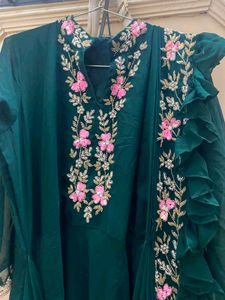Embroidered a line Kurta cum saree Set