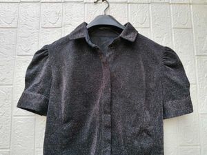 Korean Pintrest Sparkly Puff Sleeve Button-Up Shir