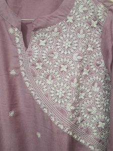 Elegant Lavender Kurta set with White Embroi