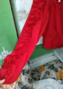 Red Ruffle Sleeve Off-Shoulder Top