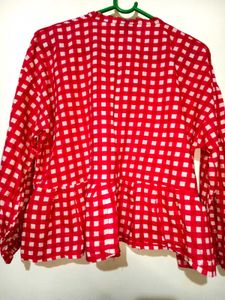 Chic Red &amp; White Checkered Peplum Top 40"-44"
