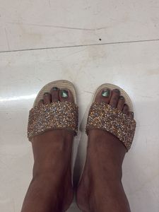 Sparkly Beige Slide Sandals