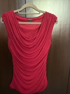 Express Red Ruched Cowl Neck Top