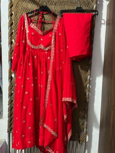 Stunning Red Anarkali 3 piece suit