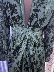 Elegant Green Floral Velvet Dress