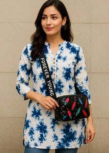 Feather Print Glossy Sling Bag with Strap