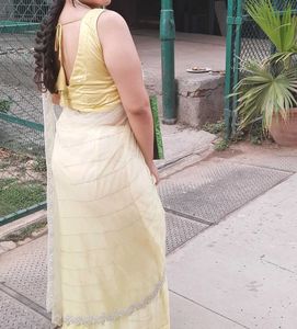 Elegant Yellow &amp; White Saree