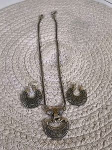 Boho Silver Necklace and Earrings Set