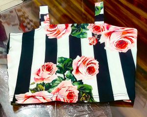 S, M and L size Floral Striped Crop Top
