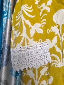 Mustard Yellow Kurta with White Floral Print