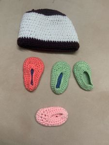 Handmade Crochet Baby Booties & Hat Set