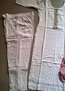 White Kurta with Pink Dupatta Set