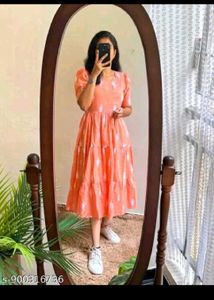 Peach Tiered Maxi Dress with Abstract Print