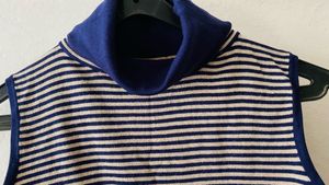 Sleeveless Navy Blue Turtleneck Top