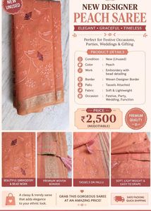 💃💃New Elegant Embroidered Peach Saree