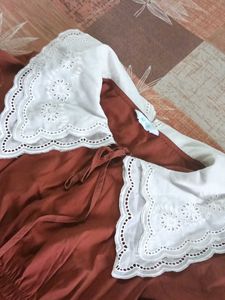 Vintage Burnt Orange Dress with Lace Collar