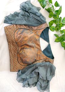 Gray And Gold Lehenga With Blouse (Women's)