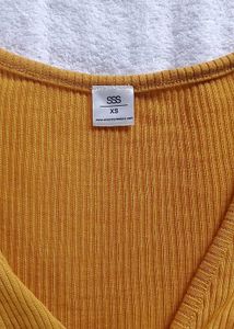 Mustard Yellow Ribbed Twist Front Top