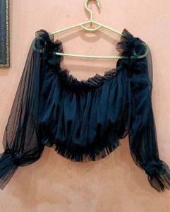 Sheer Black Ruffled Long Sleeve Top