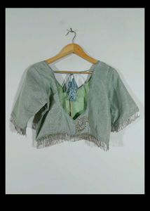 Elegant Silver Fringed Ethnic Blouse