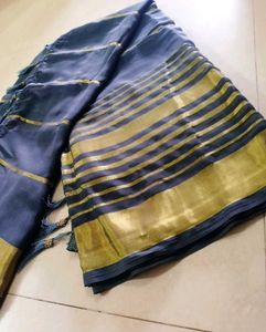 Elegant Blue Saree with Gold Border