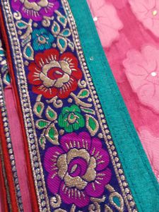Vibrant Pink Floral Net Dupatta