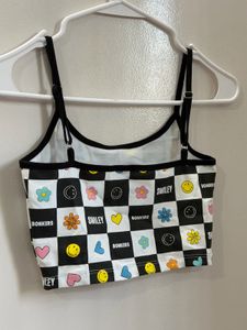 Checkerboard Smiley Crop Top