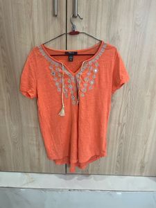 Orange Embroidered Tunic Top