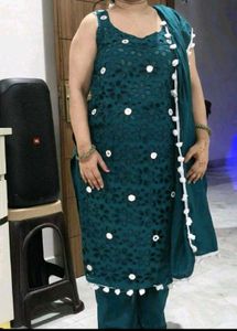 Elegant Teal Chikankari Kurta Set