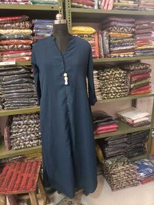 Teal Blue Cotton Maxi Kurta