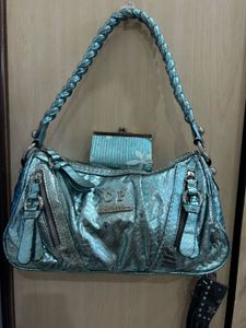 COMBO Teal Shoulder Bag+Sequin Clutch+Charm
