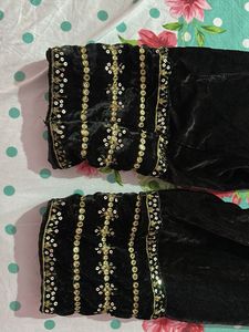 Black Velvet Palazzo Pants with Sequins