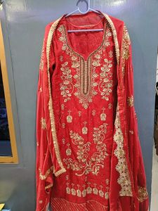 Embroidered Red Kurta Set with Dupatta