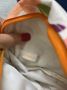 Clinique Cosmetic Bag White Orange Floral Zip