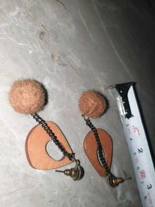 Wooden Teardrop Earrings with Pom Poms