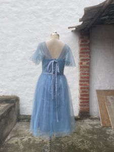 Elegant Blue Tulle Midi Dress